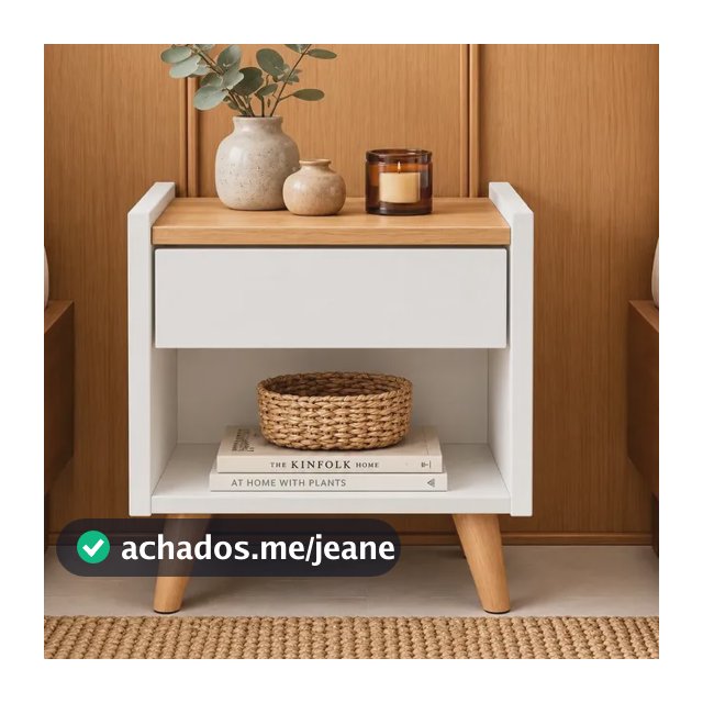 Mesinha de Cabeceira criado com gaveta para quarto de casal ou solteiro na cor Nature Amadeirado Branco Fosco Retro Luxo
