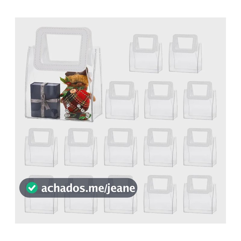 15 Sacos De Presente Plástico Reutilizáveis Com Alça 17×17cm Transparente