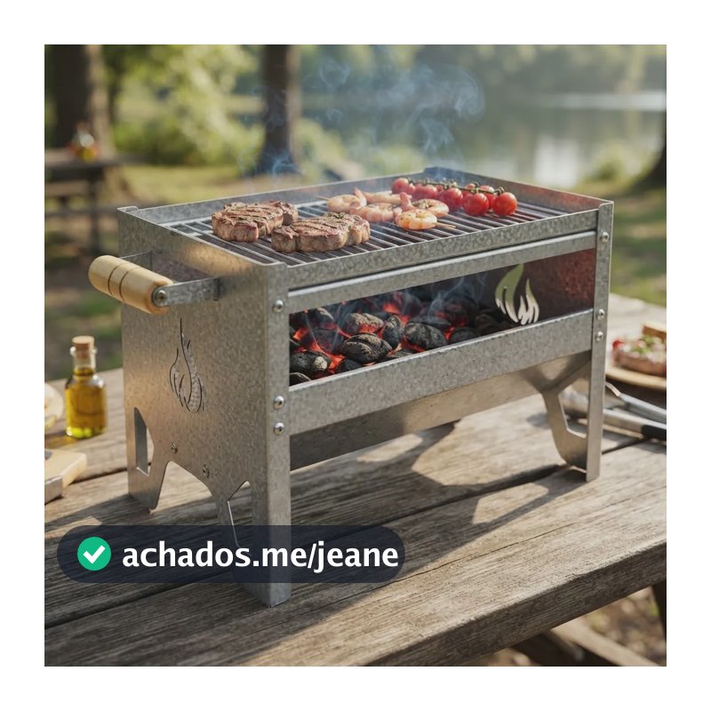 Churrasqueira Portatil Carvão Grelha Grill Camping Pesca Preto
