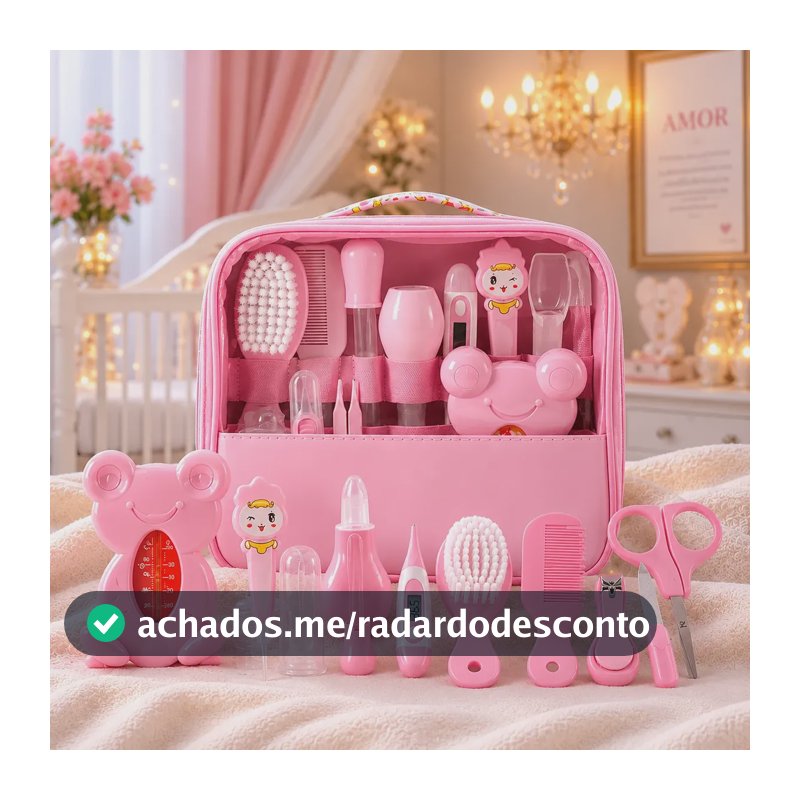 Kit De Cuidados E Higiene Do Bebê Recém Nascido 13 Peças Rosa