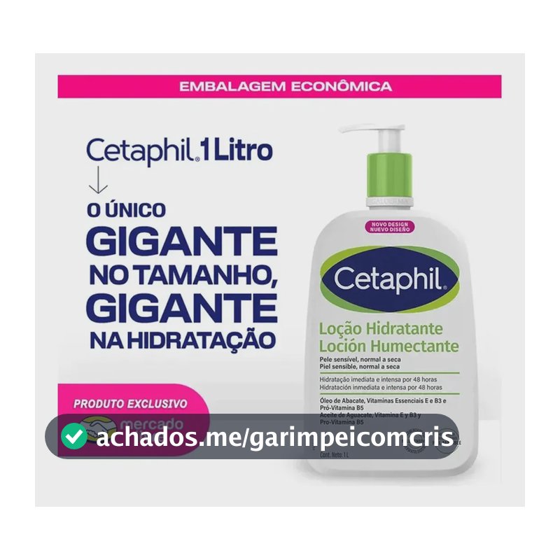 Cetaphil Loção Hidratante Corporal e Facial para Pele Sensível, Normal a Seca 1L - Hidratação 48h