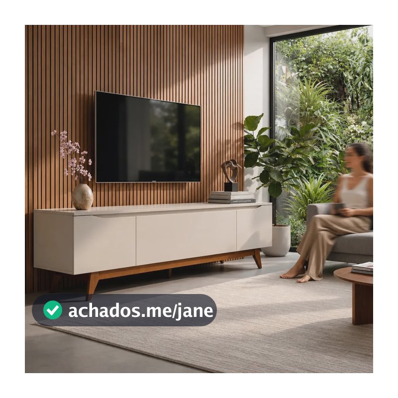 Rack Para TV 85 Pol Flynt 219cm 3 Portas Off White e Natural