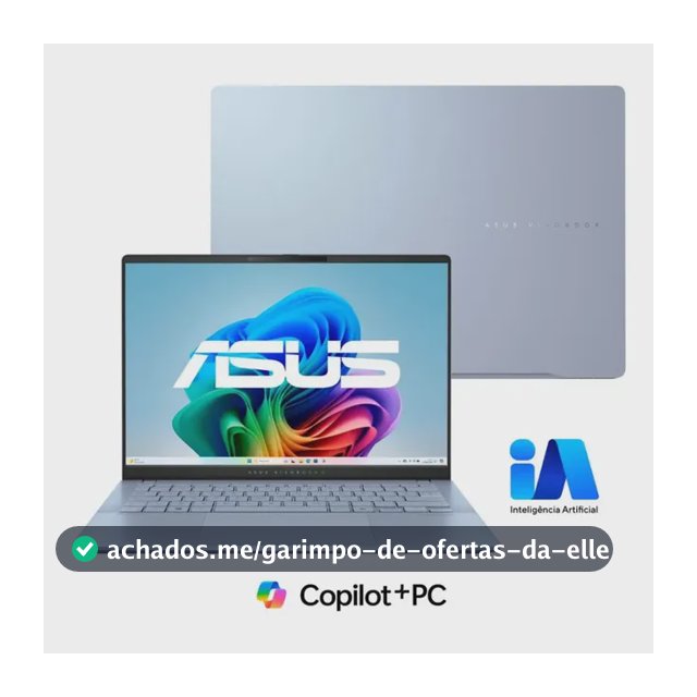 Notebook ASUS Vivobook S 14 S5406SA Copilot+ PC Intel Core Ultra 7 256 V 16GB RAM 512GB SSD Windows 11 Home 14" OLED Mist Blue QD299W