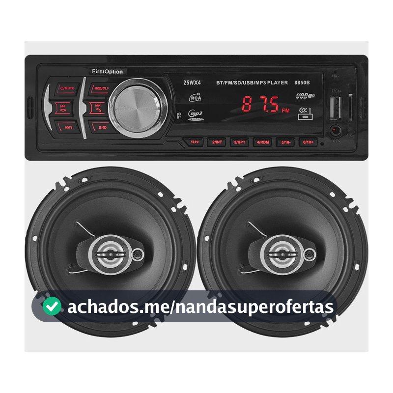 Kit Som Carro Radio Mp3 Bluetooth Usb + 2 Alto Falante 6 Pol