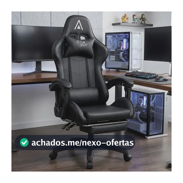 Cadeira de Escritório Gamer Alpha Racer Ergonômica Couro Sintético Reclinável Altura Ajustável com Apoio para Pés Preta Vincere Brasil