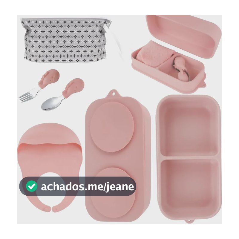 Kit Refeição Infantil Em Silicone Portátil Com Prato Ventosa Babador Garfos E Colheres