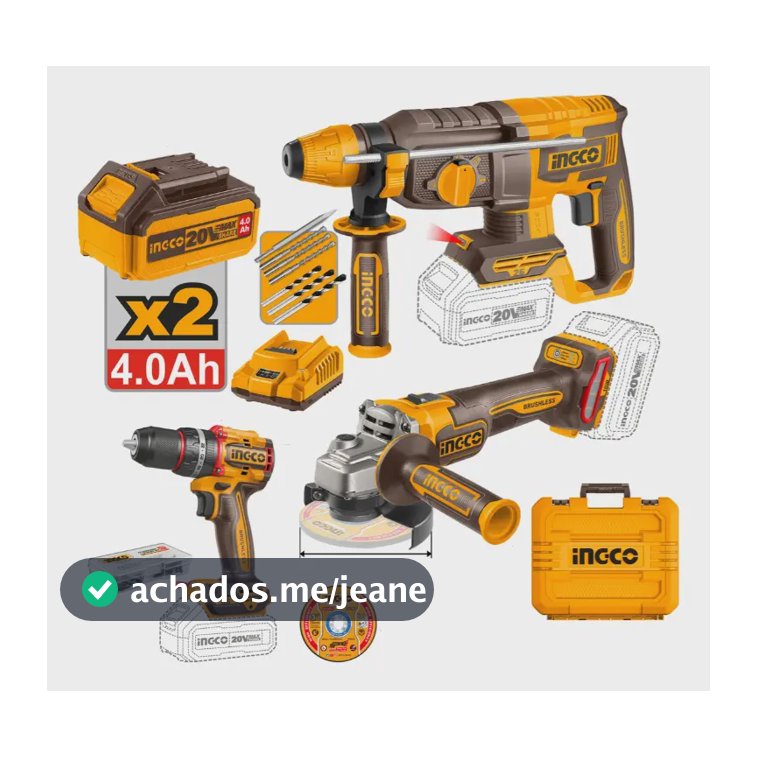 Combo Parafusadeira+esmerilhadeira+martelete+2x 4ah Ingco