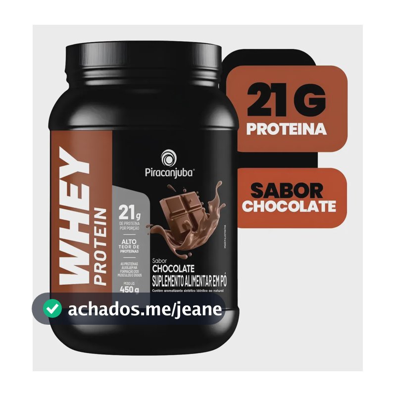 Whey Piracanjuba Em Pó 21g Proteina Sabor Chocolate 450g