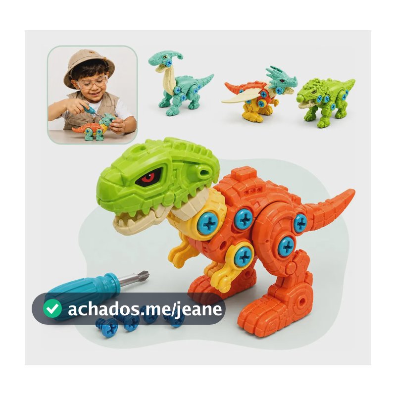 Kit 4 Dinossauros Monta e Desmonta com 2 Chaves Ferramentas Brinquedo de Montar Educativo Dino com Peças Intercambiáveis e Parafusos Grandes Infantil Kizumba