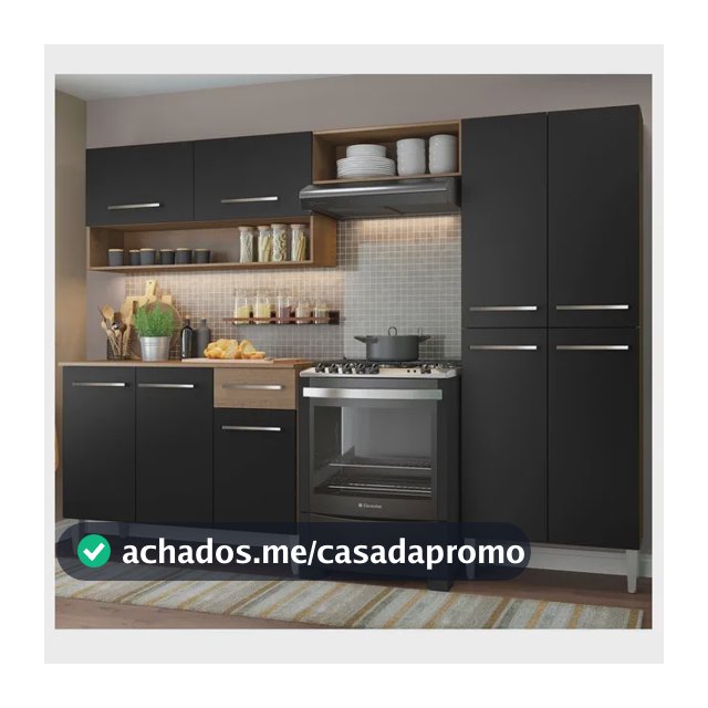 Armário de cozinha modulada completa compacta Emilly pop com armário e balcão cor rustic/preto GREM229002