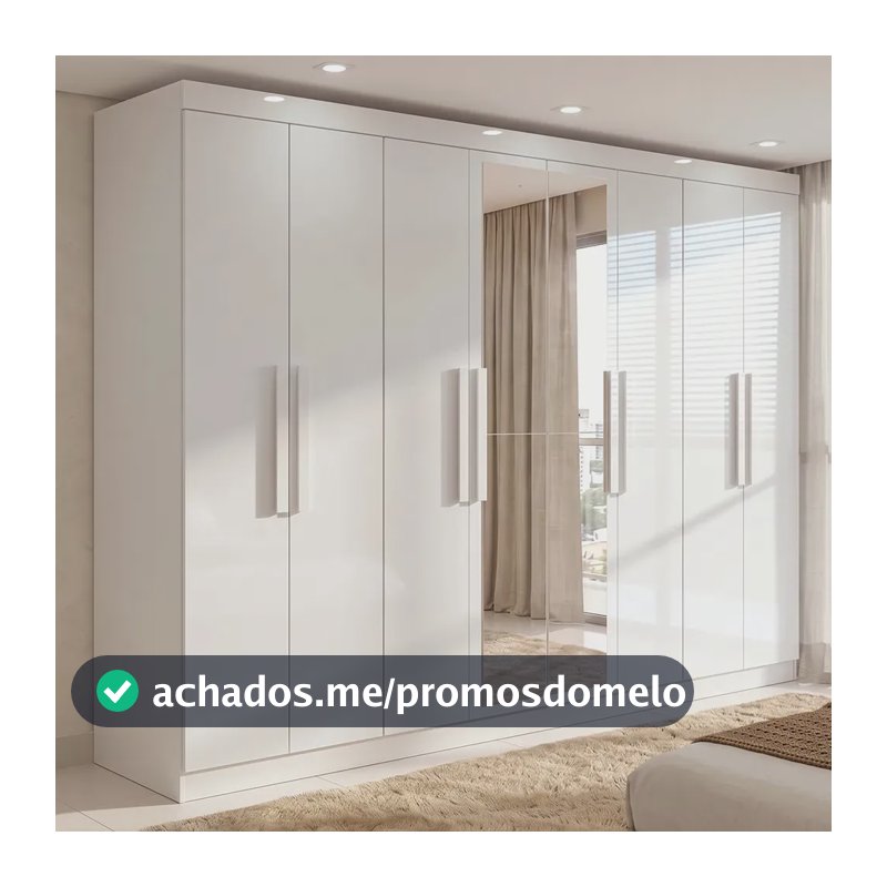 Guarda-roupa Casal Easy Slim 8 Portas Com Espelho Branco