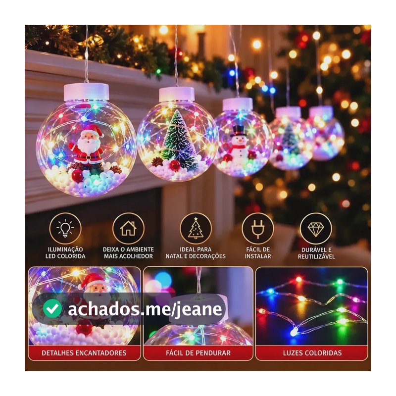 Varal De Lampadas Natal Decorada Led Pisca Bolas Grande 3mts Colorido 127/220v