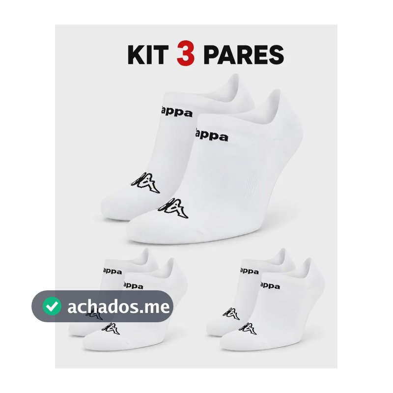 Kit 3 Pares Meias Kappa Sapatilha Soquete Invisível Original Branco 34-38