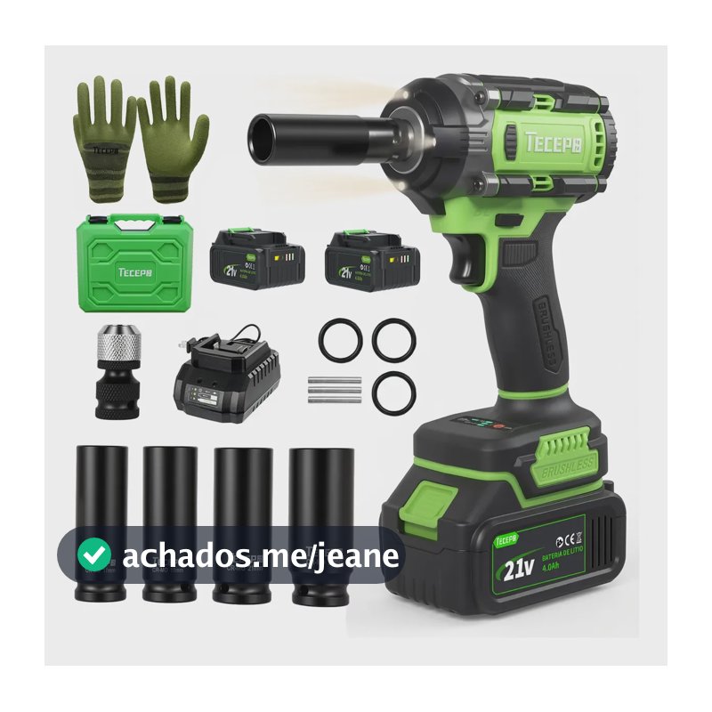 Chave Impacto 400nm 21v Tecepo Tp-bb400 1/2  Sem Fio Verde-limão 127/220v 60hz