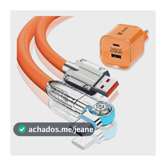 Kit Carregador 280w Gan Usb C Pd Qc 3.0 Cabo Silicone Tipo C Laranja