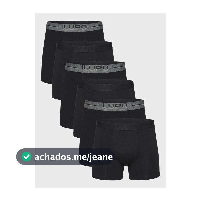 Kit 6 Cuecas Boxer Lupo Algodão Original Conforto Costura Preto P