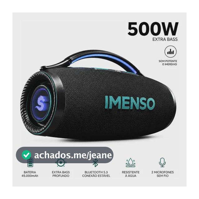 Caixa De Som 500w Bt Ipx6 Rgb 45000mah C/2 Microfones S/fio Preto 127/220v