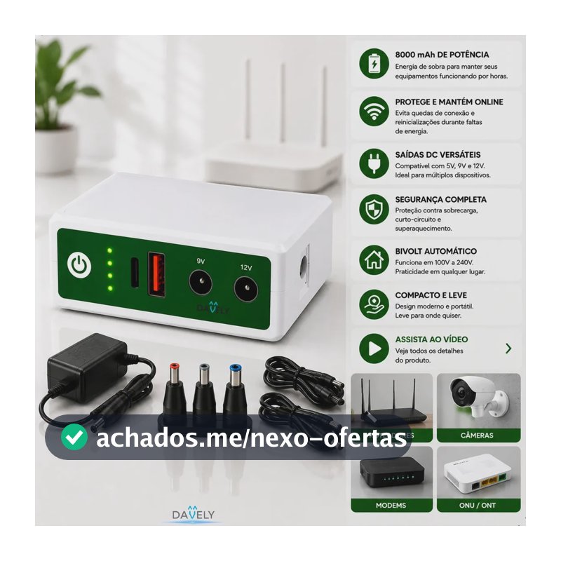 Mini Nobreak Dc Ups 9v 12v Bivolt Para Roteador Câmeras E Modems 8000mAh Roteador Modem Câmera ONU DC UPS Bivolt Backup Energia Autonomia Para Equipamentos Davely