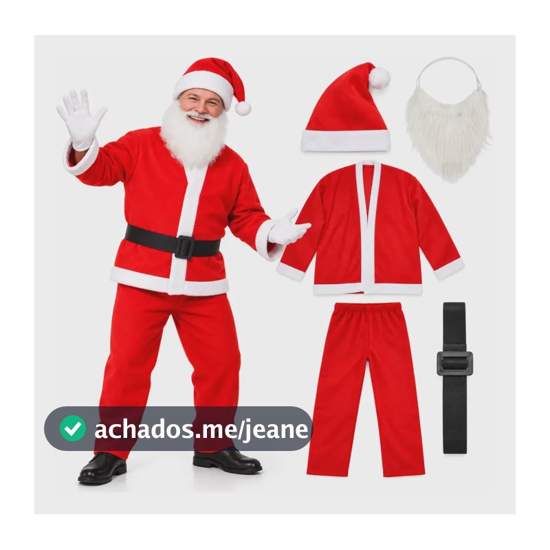 Roupa De Papai Noel Completa Festas Fantasia Natal 5 Pcs Roupa Papai Noel Único
