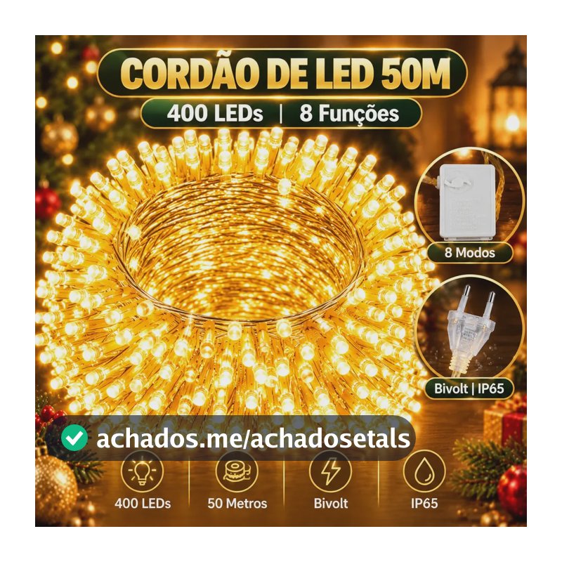 Cordão Natal Fio Fada Led 50m Impermeável Casa Pisca Branco Quente 127v