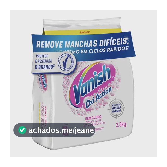 Tira Manchas em Pó Vanish Crystal White Oxi Action para Roupas Brancas 2,5kg