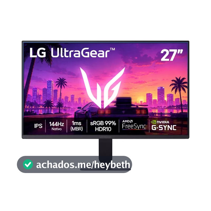 LG UltraGear Monitor Gamer 27" IPS, 144Hz Nativo, 1ms (MBR), Full HD (1920x1080), HDR10, NVIDIA G-SYNC, AMD FreeSync, Preto - 27G411B