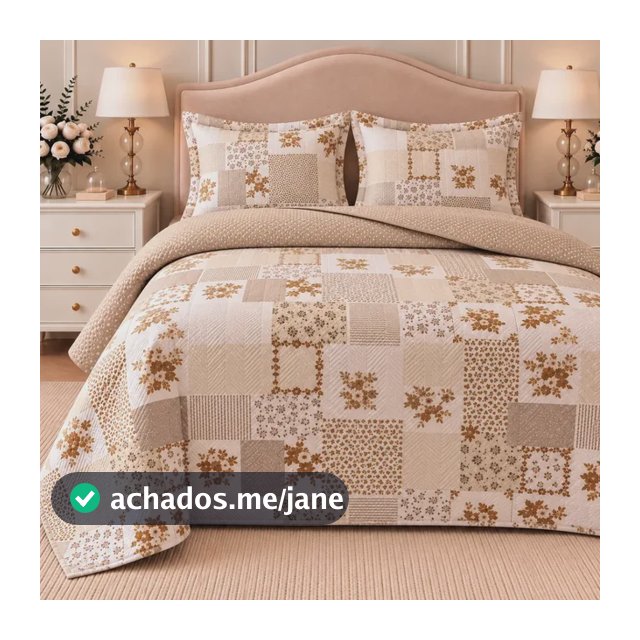 Kit Colcha Queen 3 Peças Cobre Leito Estampado Dupla Face