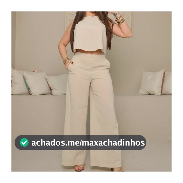 Conjunto Alfaiataria Calça Pantalona E Cropped Linho