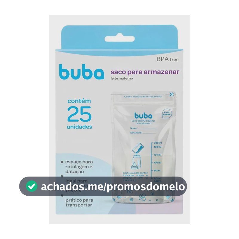 Kit 25 Sacos Para Armazenar e Congelar Leite Materno Buba 200ml