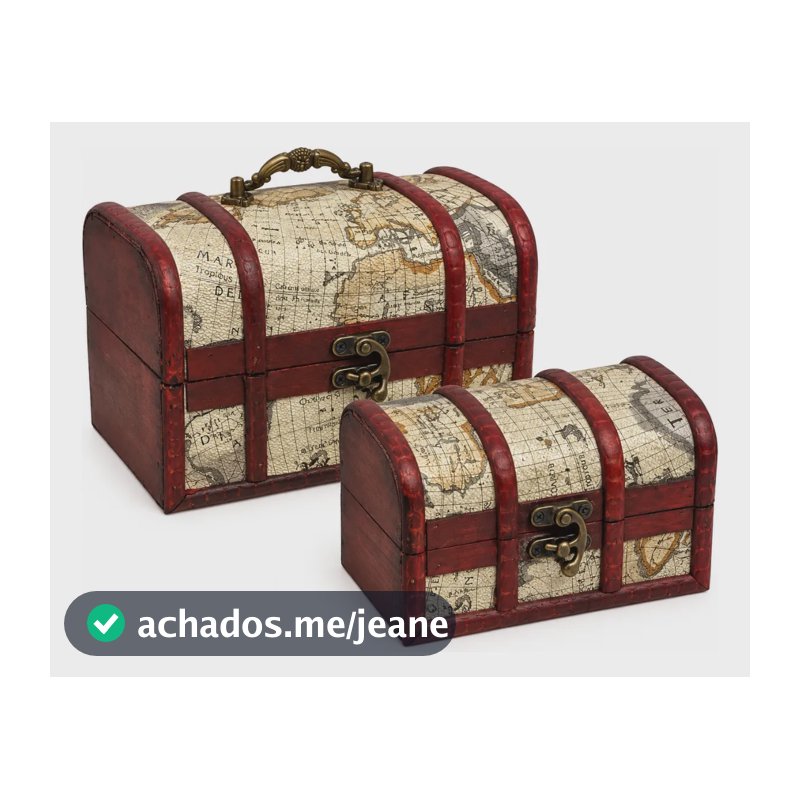 Kit 2 Baús  Madeira Vintage Porta-joias Objetos Decorativos