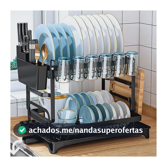Organizador De Louças 2 Andares Inox Preto Para Cozinha Preto