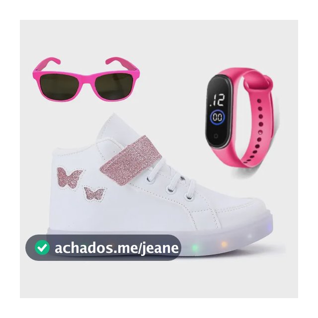 Kit Tênis Botinha Infantil Borboleta Menina + Oculos Relogio