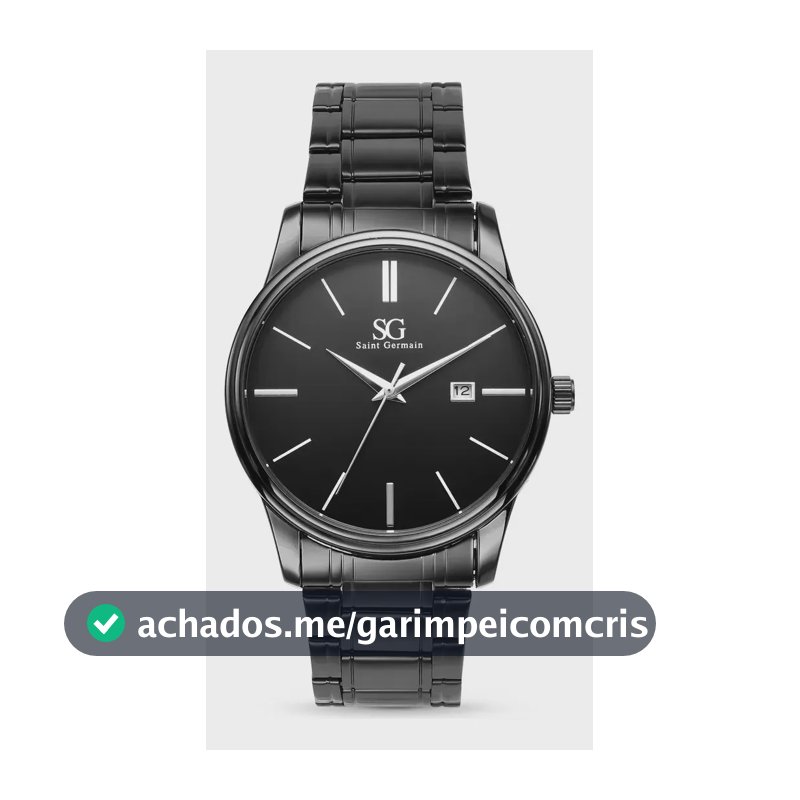 Relógio Chroma Masculino Preto Saint Germain Clássico Caixa Preta Detalhes Prata 42mm