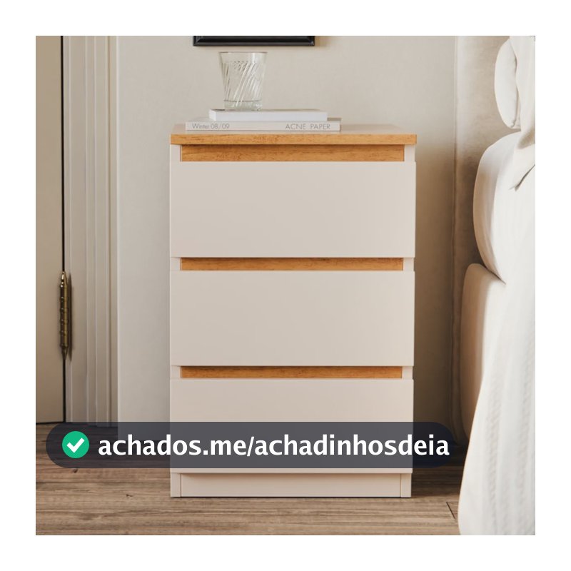 Mesa De Cabeceira Retrô Com 3 Gavetas Criado Para Quarto Laqueado Off White/freijó