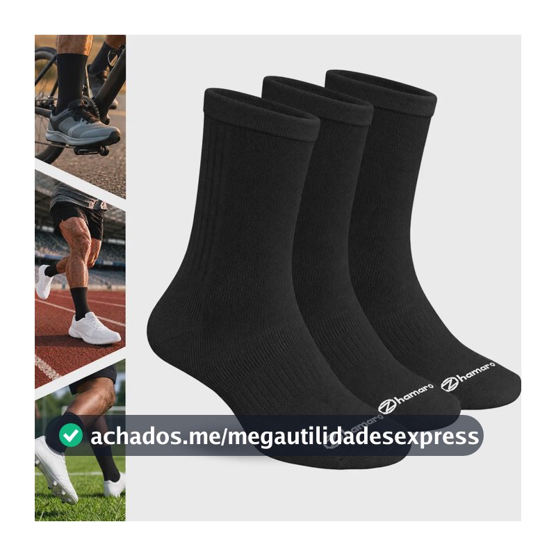 Kit 3 Pares Meias Poliamida Corrida Zhamaro Cano Alto Sport Todas Pretas Lisa G - 39 A 43