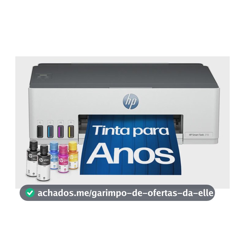 Impressora HP Smart Tank 210 com Tanque de Tinta Colorida - Com Wi-Fi - USB 2.0 de alta velocidade. Funções da impressora: Imprimir. Cor: ‎Branco (3D4L5A)