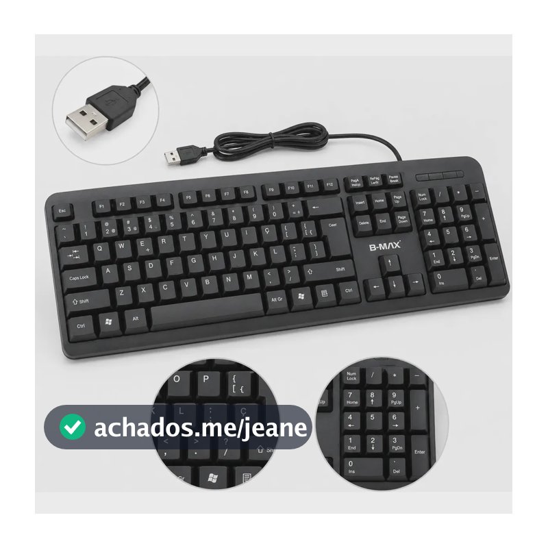 Teclado USB Com Fio B-Max BM-T02 ABNT2 Silencioso Ergonômico Preto