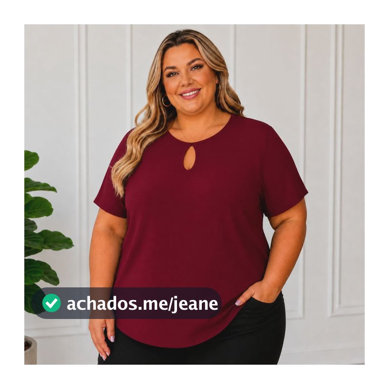 Blusa Blusinha Plus Size Feminina Básica Manga Curta Casual Vinho Blusa G3 52-56
