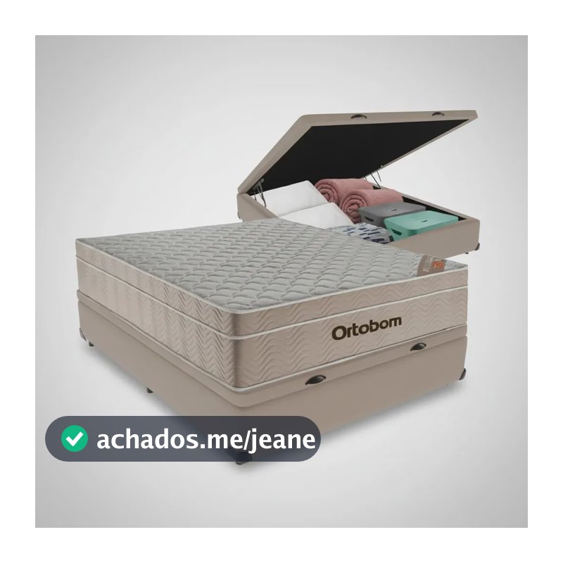 Cama box baú Ortobom Airtech Springpocket casal colchão bege