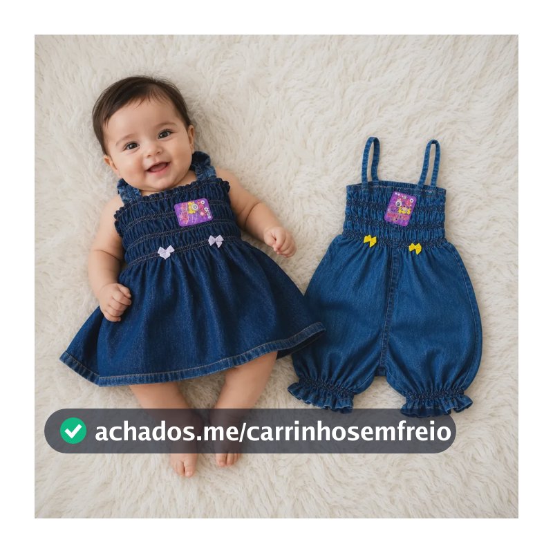 Kit Com 2 Roupinhas Vestido E Macacão Jeans Para Bebê Menina Jeans Lisa G Vestido