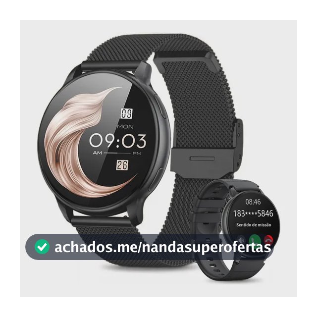 Smartband FoxBox BW0608 Preta de Aço Inoxidável c/ Chamadas e Oxímetro para Android e iOS