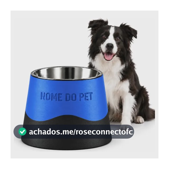 Comedouro Pet Elevado Inox Personalizado Design Exclusivo G 0v Preto E Azul