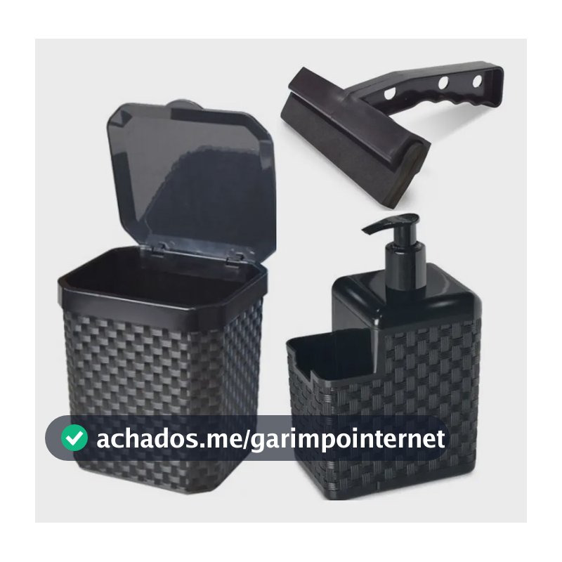 Kit Pia 3 Peças Lixeira Porta Detergente Esponja E Rodo Pia