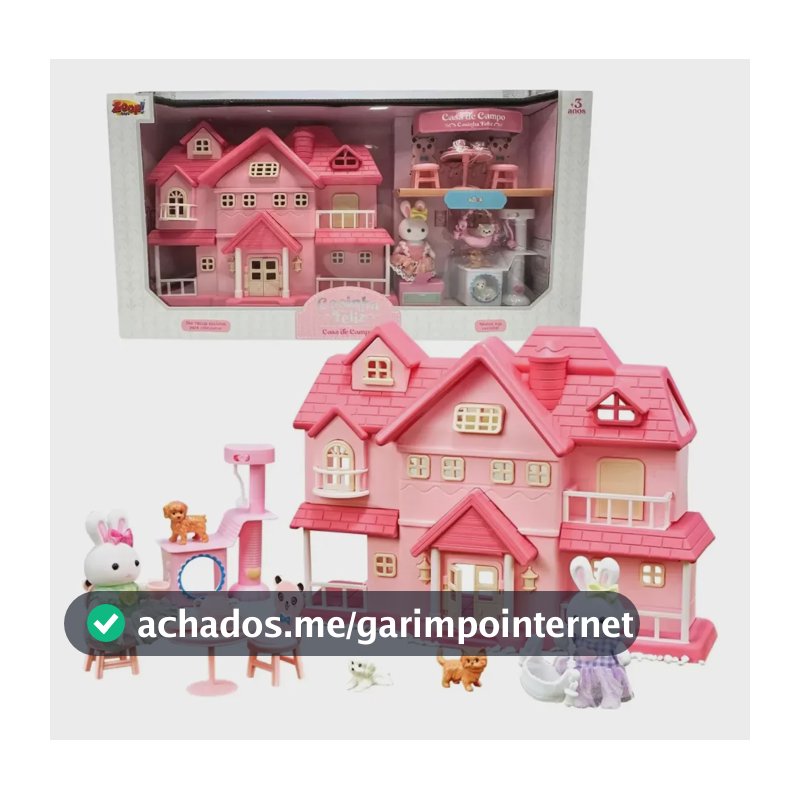 Casinha Feliz Casa De Campo Estilo Sylvanian Famillie Coelho Rosa