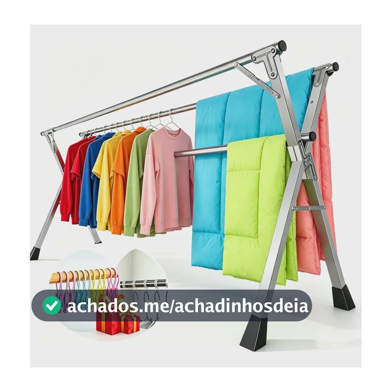 Varal De Chão Grande De Roupas 3andares Dobrável Suporta80kg Prateado