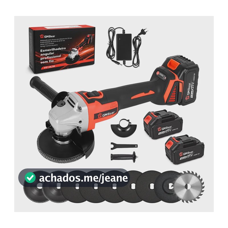 Esmerilhadeira Angular Perfin PF138JM Sem Fio 21V Com 2 Baterias e 3 Velocidades