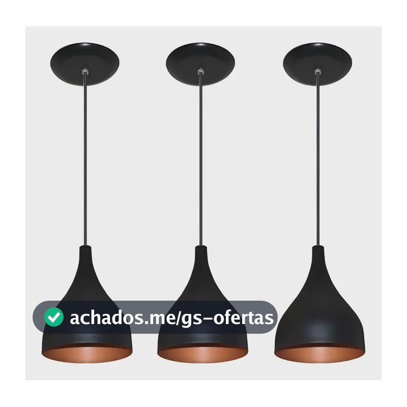 Luminária Gota Kit 3 Pendentes De Teto Imediato Cor Preto