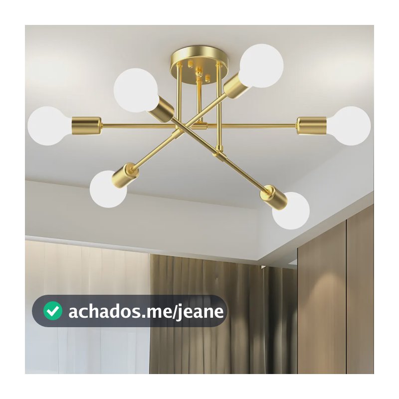 Luminária Lustre Teto Moderno Pendente Para Sala 6 Lâmpadas 110v/220v Dourado