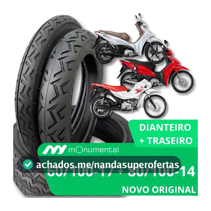 Par Casal Pneu Dianteiro 60/100-17 + Traseiro 80/100-14 Para Usar Com Câmara Ideal Para Moto Biz 100 110i Pop 100 110i Neo Zero Monumental PDO Store