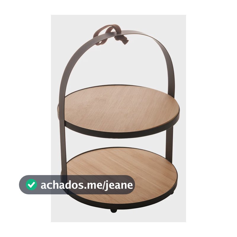 Suporte Para Doces Com 2 Andares de Bambu e Metal 19,5x19,5x26cm - Lyor